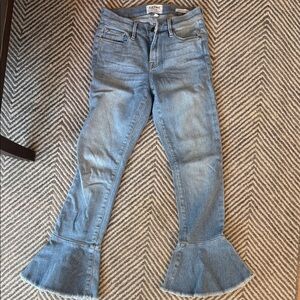 Frame Denim Light Blue Flare Jeans with Ruffle Hem